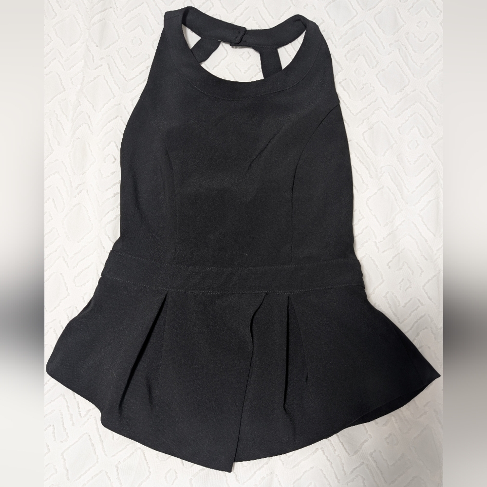 Maya Black Satin Peplum Blouse